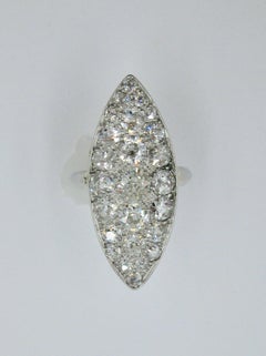 Edwardian Diamond Platinum Ring 3.5 Carat Navette Wedding Engagement Cocktail