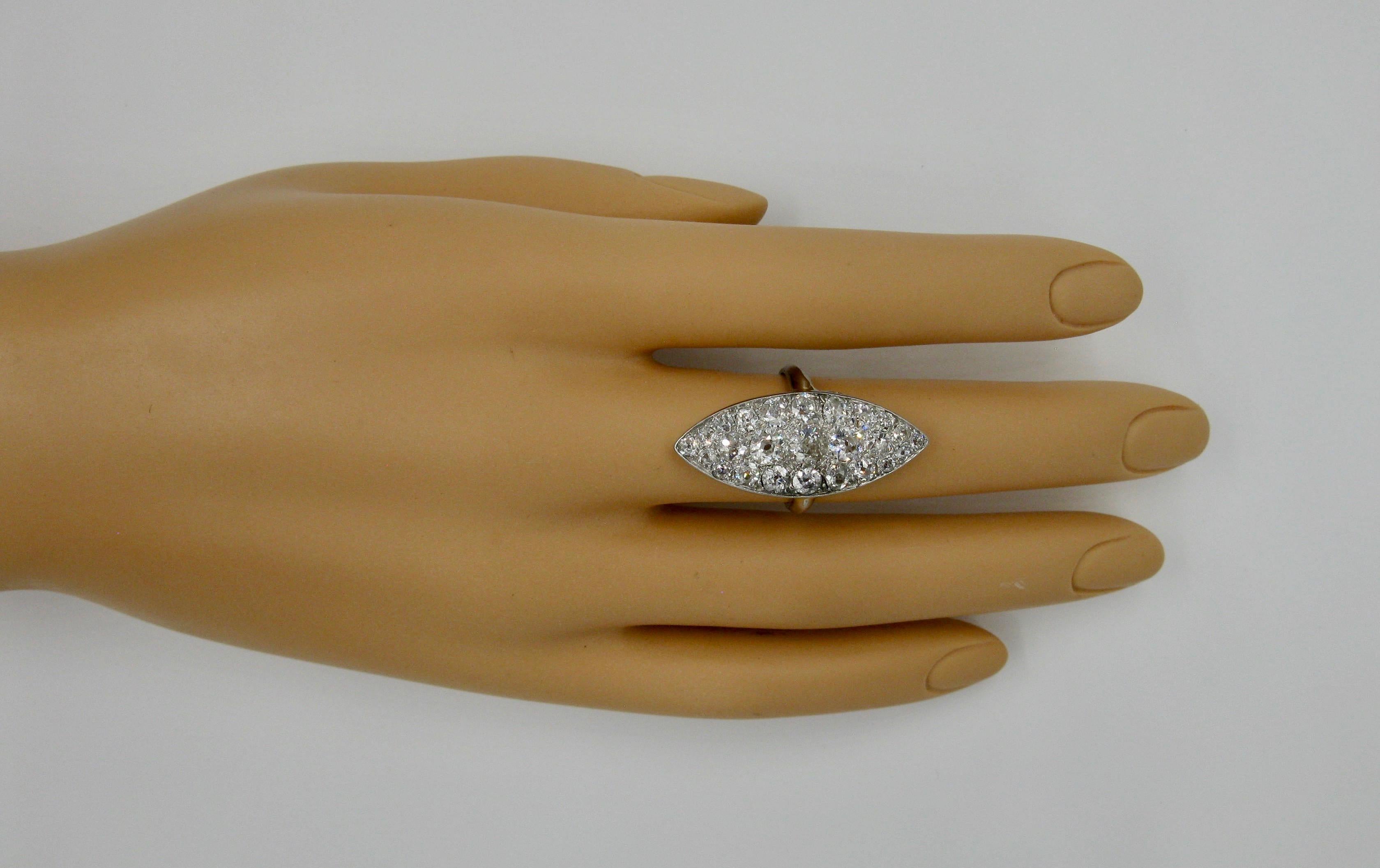 Art Deco Edwardian Diamond Platinum Ring 3.5 Carat Navette Wedding Engagement Cocktail For Sale