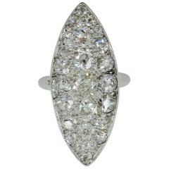 Bague de fiançailles de mariage de style édouardien en platine avec diamants et navette de 3,5 carats