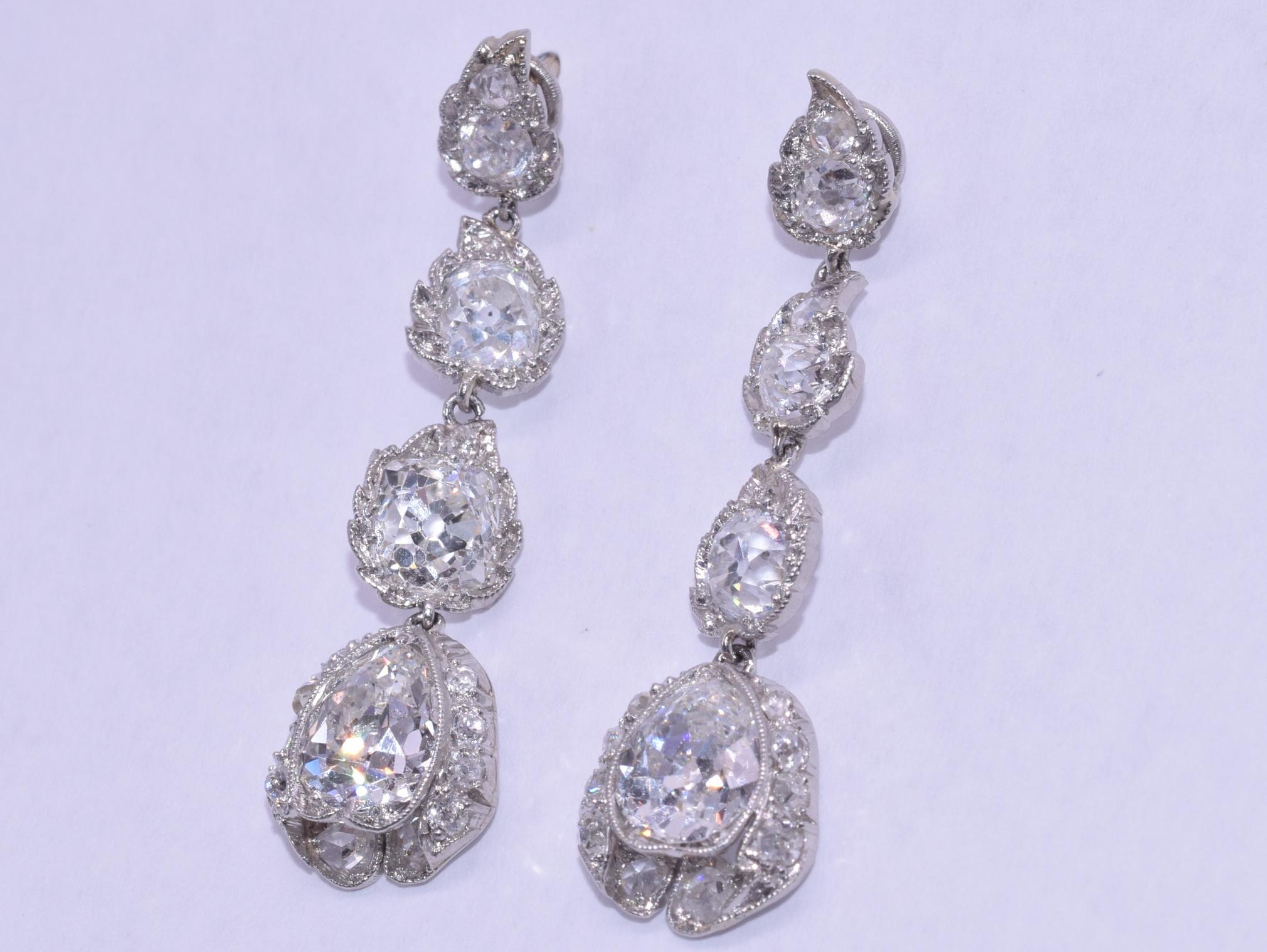 Women's Edwardian Diamond Platinum Stylized Flower Bud Pendant Earrings For Sale