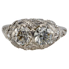 Antique Edwardian Diamond Platinum Toi et Moi Filigree Ring