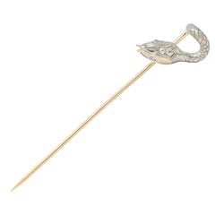 Edwardian Diamond Platinum-Topped 14 Karat Gold Antique Snake Stickpin