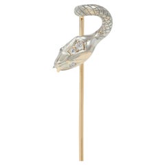 Edwardian Diamond Platinum-Topped 14 Karat Gold Antique Snake Stickpin
