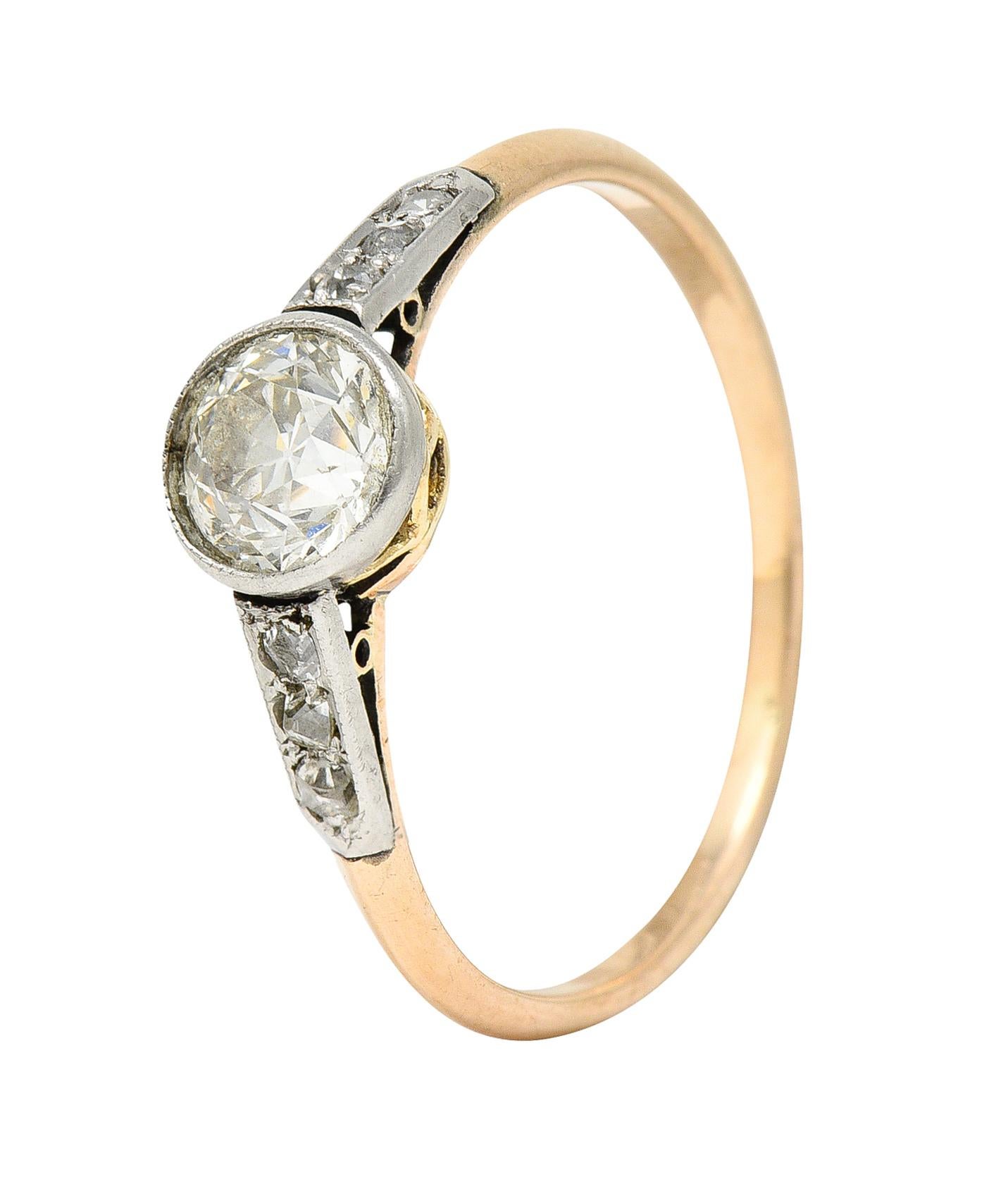 Edwardian Diamond Platinum-Topped 14 Karat Gold Bezel Engagement Ring 5