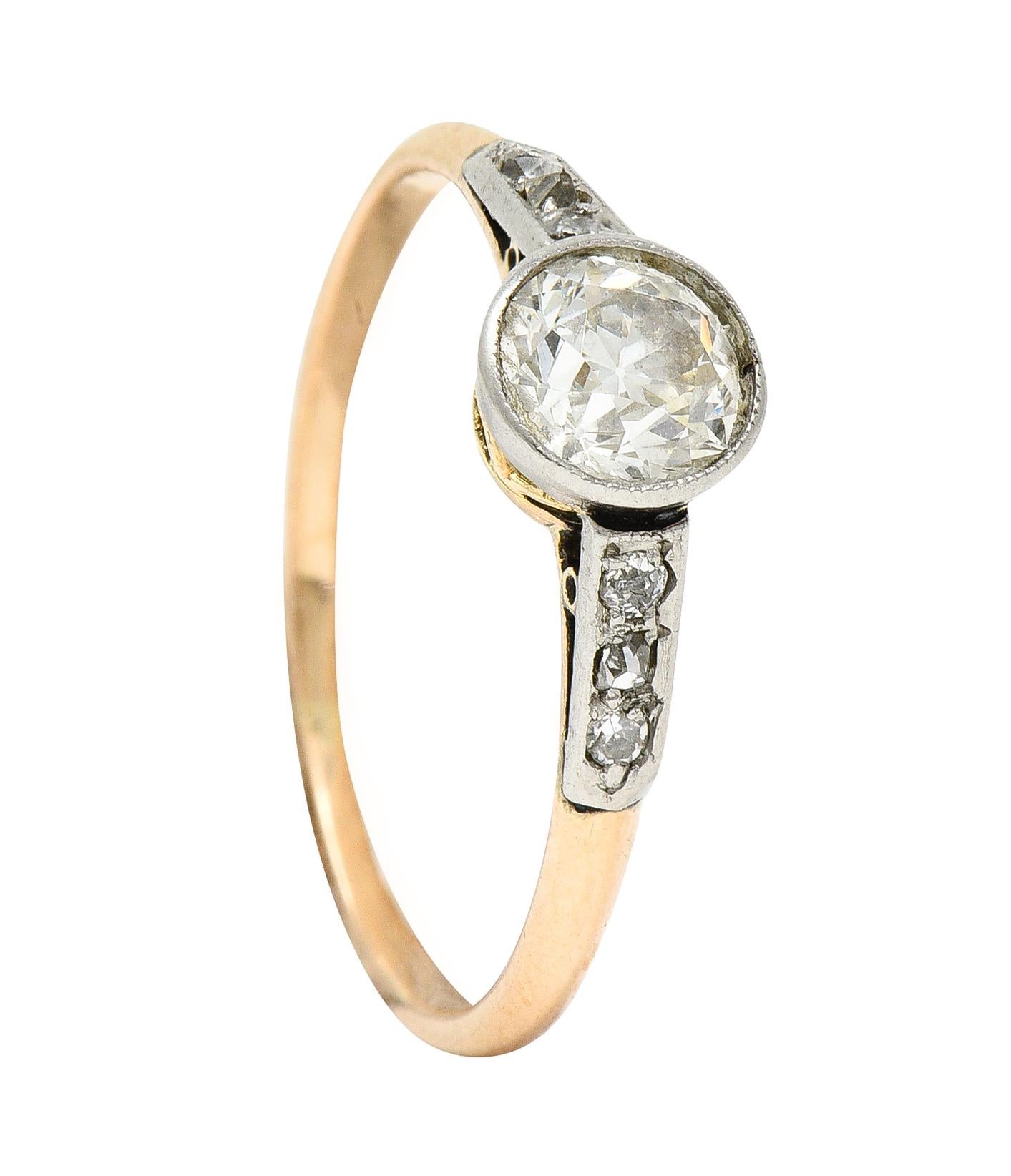 Edwardian Diamond Platinum-Topped 14 Karat Gold Bezel Engagement Ring 6
