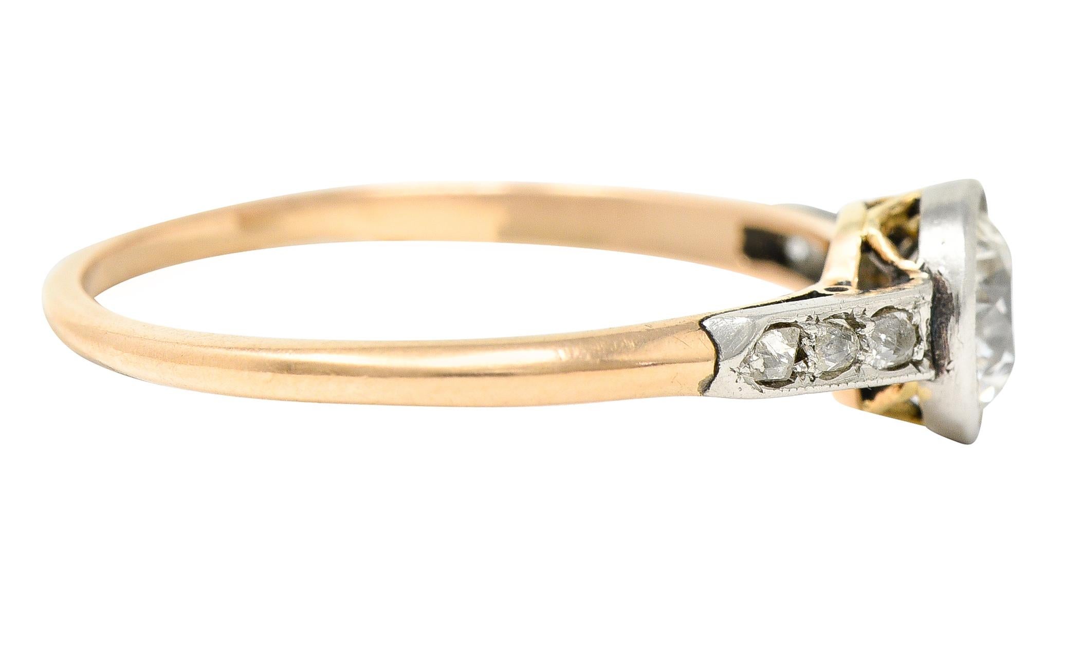 Old European Cut Edwardian Diamond Platinum-Topped 14 Karat Gold Bezel Engagement Ring