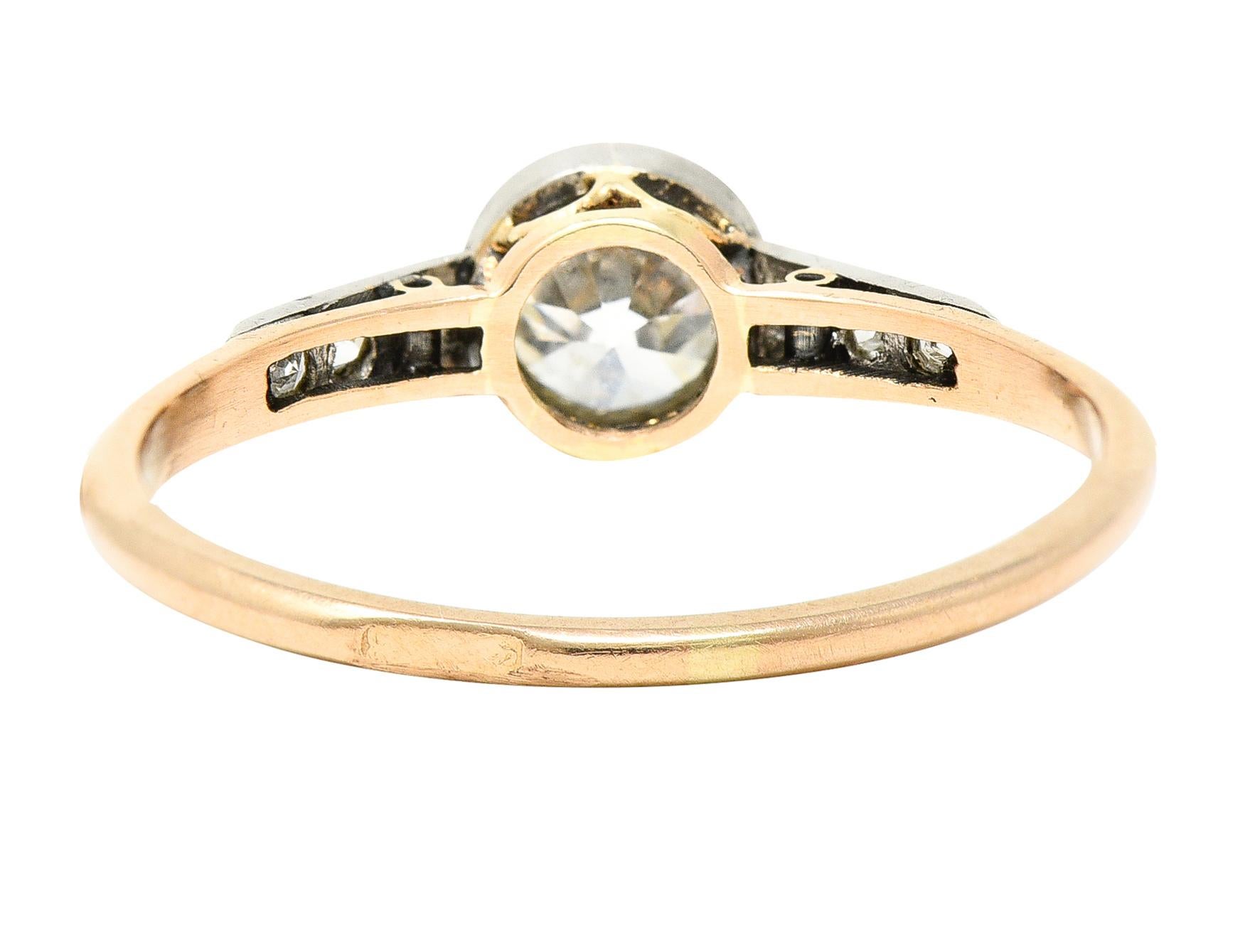 Edwardian Diamond Platinum-Topped 14 Karat Gold Bezel Engagement Ring In Excellent Condition In Philadelphia, PA