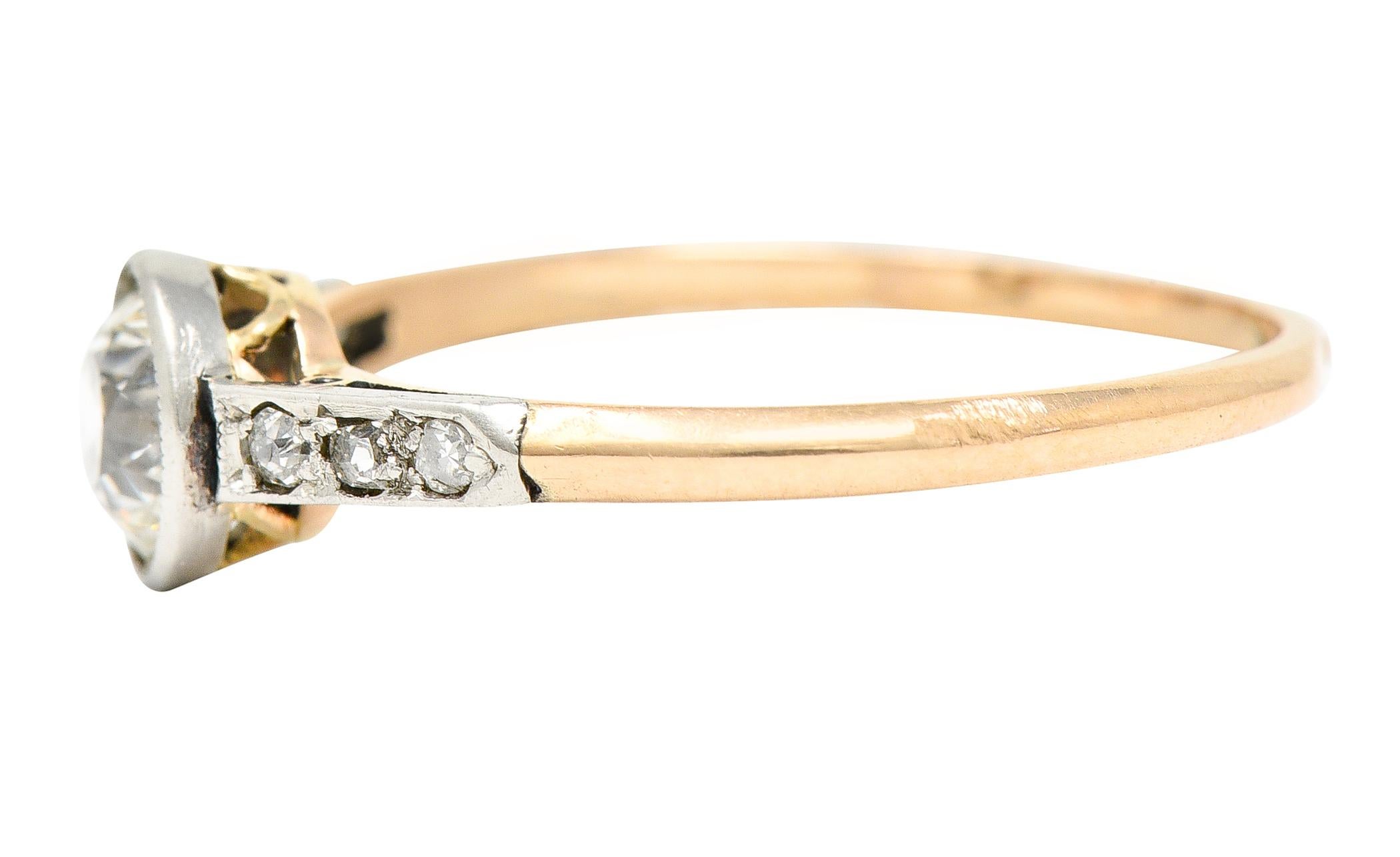 Women's or Men's Edwardian Diamond Platinum-Topped 14 Karat Gold Bezel Engagement Ring