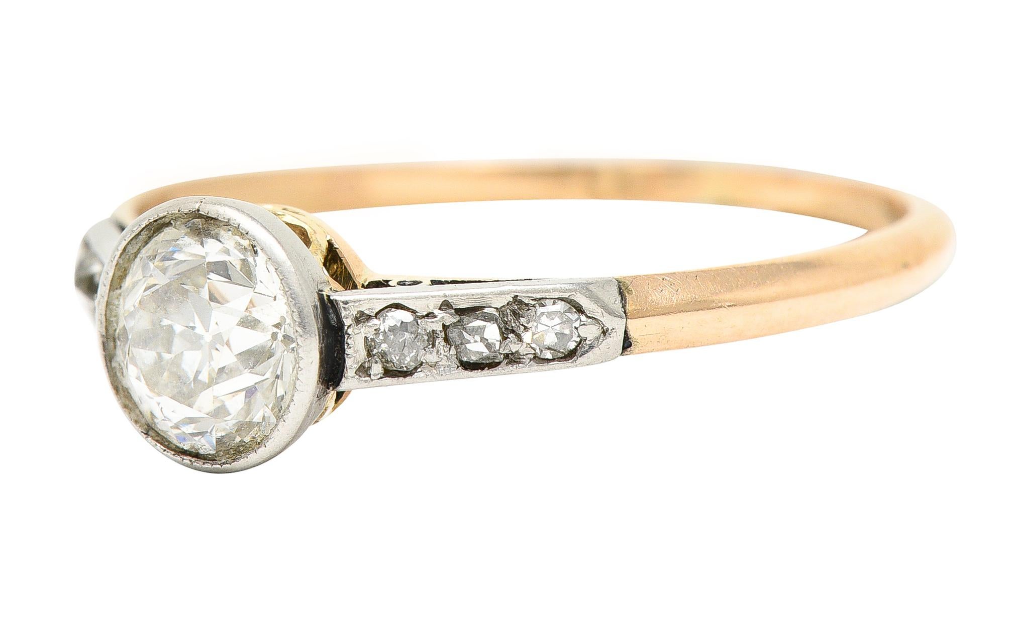 Edwardian Diamond Platinum-Topped 14 Karat Gold Bezel Engagement Ring 1