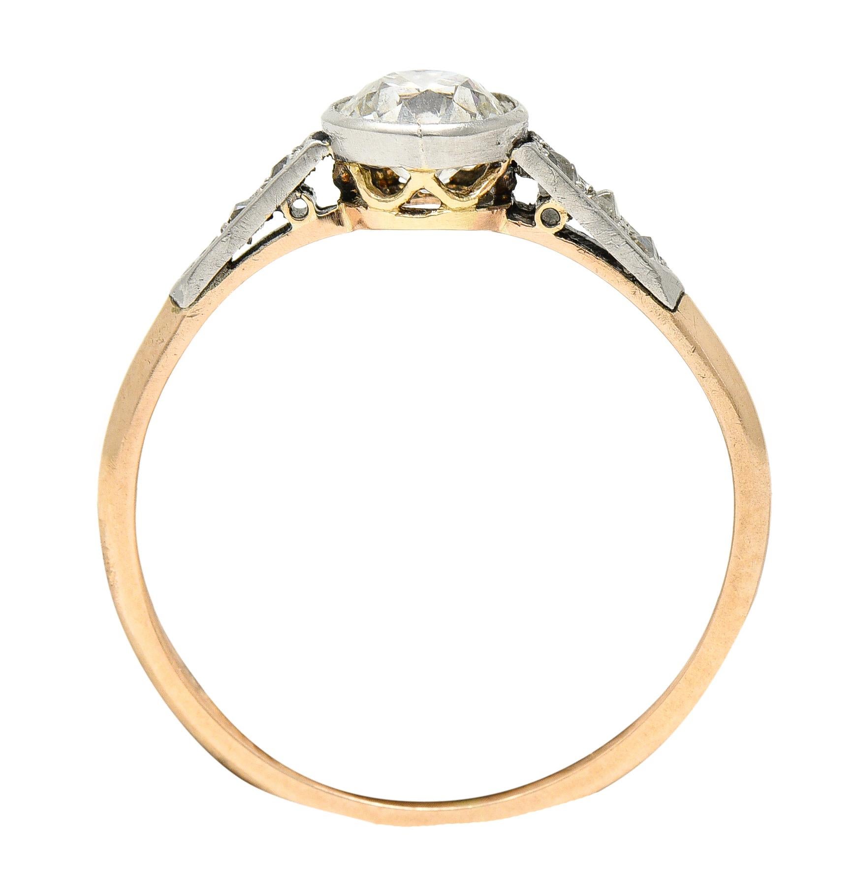Edwardian Diamond Platinum-Topped 14 Karat Gold Bezel Engagement Ring 2