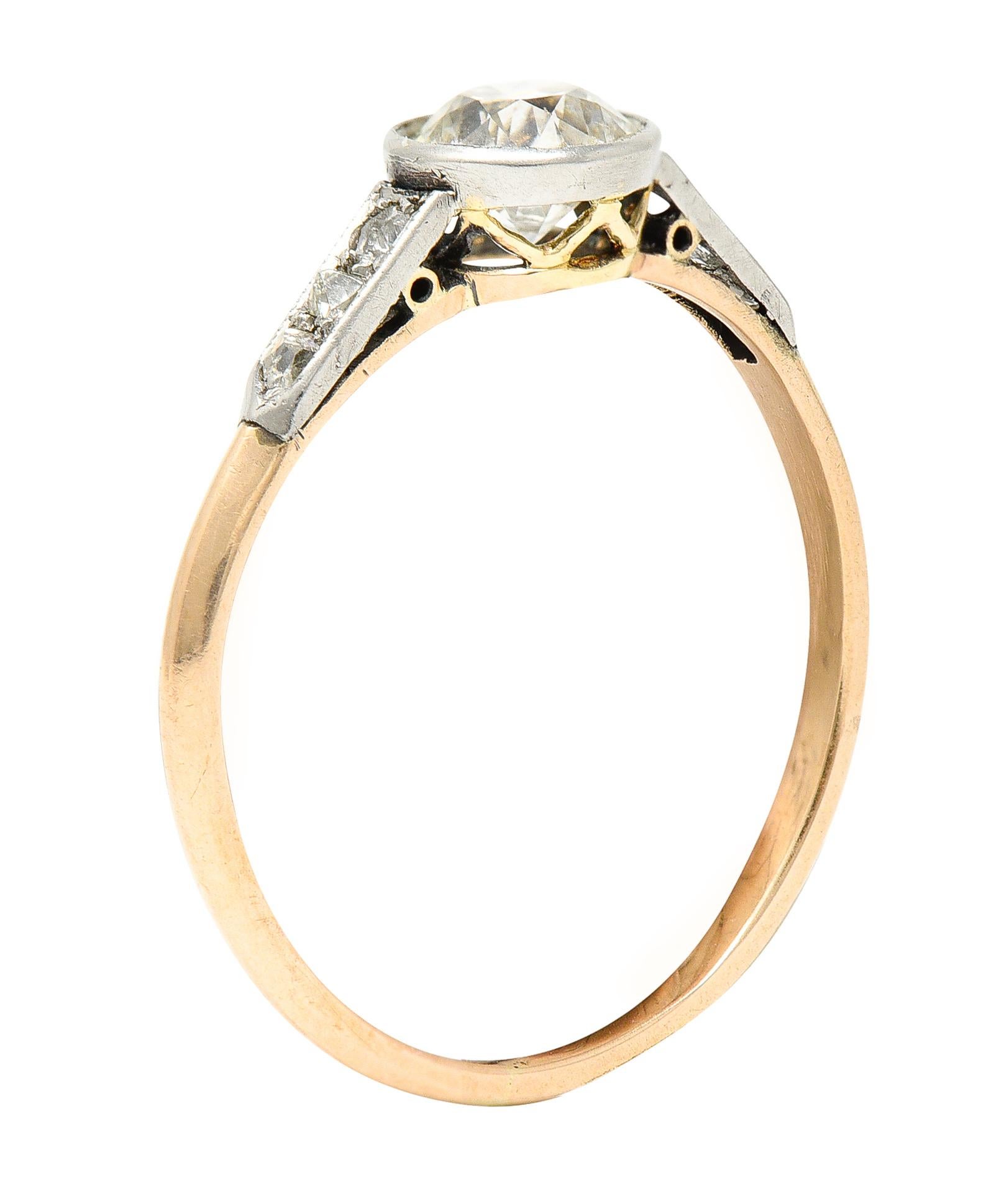 Edwardian Diamond Platinum-Topped 14 Karat Gold Bezel Engagement Ring 3