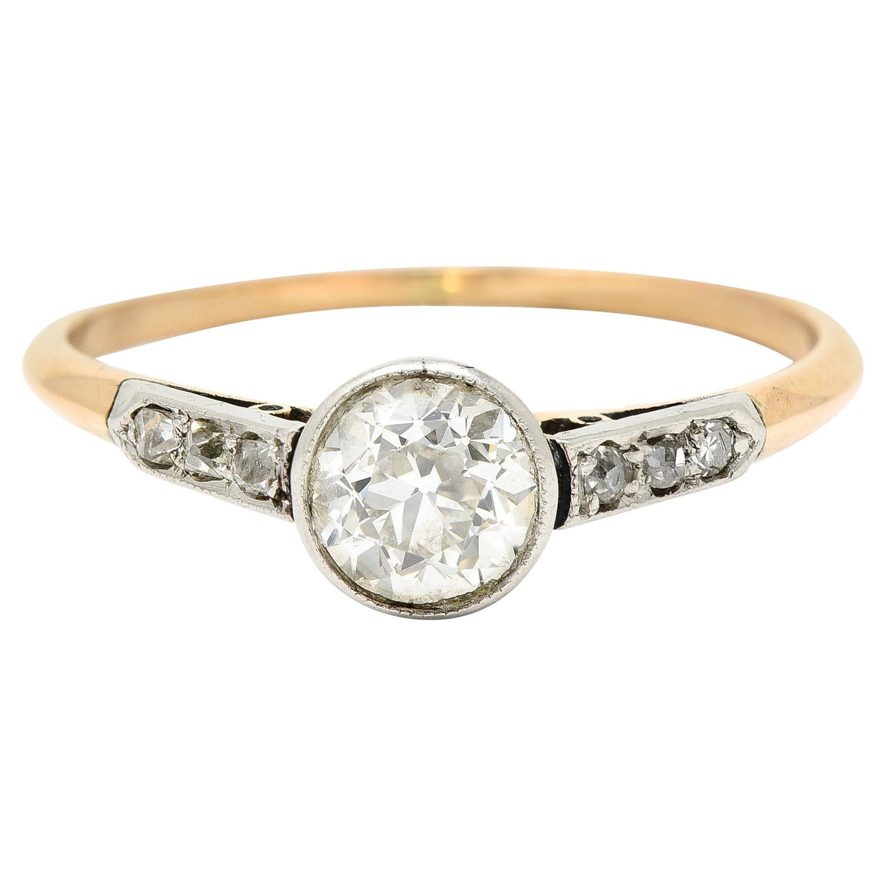 Edwardian Diamond Platinum-Topped 14 Karat Gold Bezel Engagement Ring
