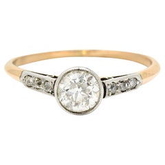 Antique Edwardian Diamond Platinum-Topped 14 Karat Gold Bezel Engagement Ring