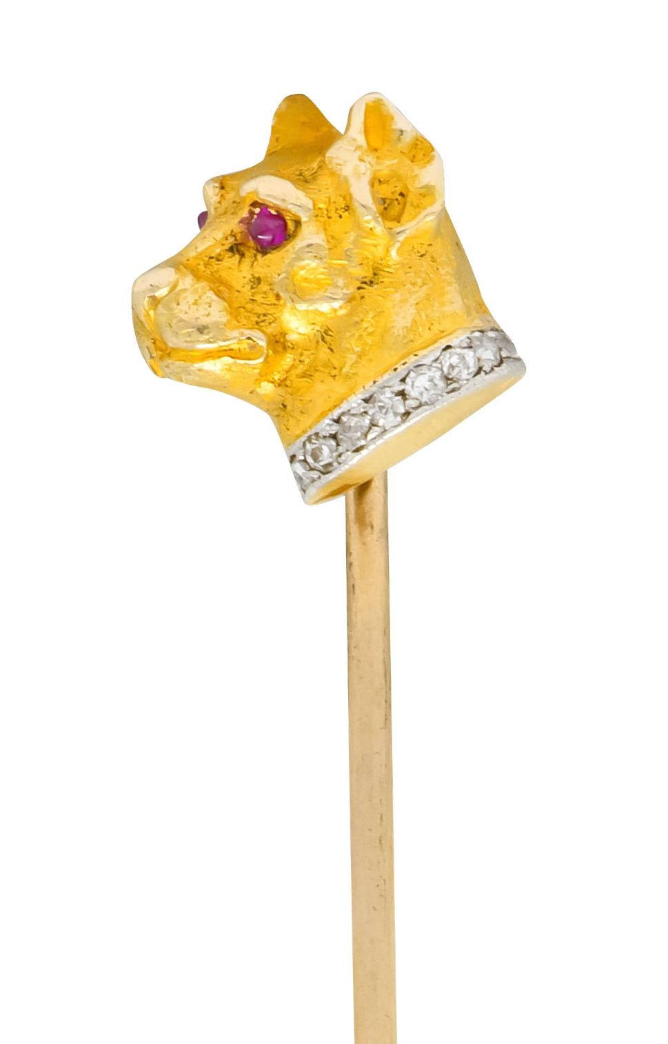 Edwardian Diamond Platinum-Topped 14 Karat Gold Dog Stickpin In Excellent Condition In Philadelphia, PA