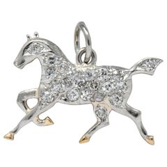 Edwardian Diamond Platinum-Topped 14 Karat Gold Horse Charm, circa 1920