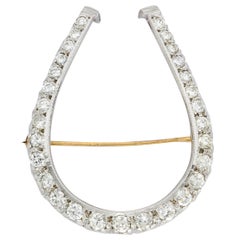 Edwardian Diamond Platinum-Topped 14 Karat Gold Horseshoe Brooch