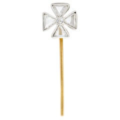 Edwardian Diamond Platinum-Topped 14 Karat Gold Maltese Cross Stickpin