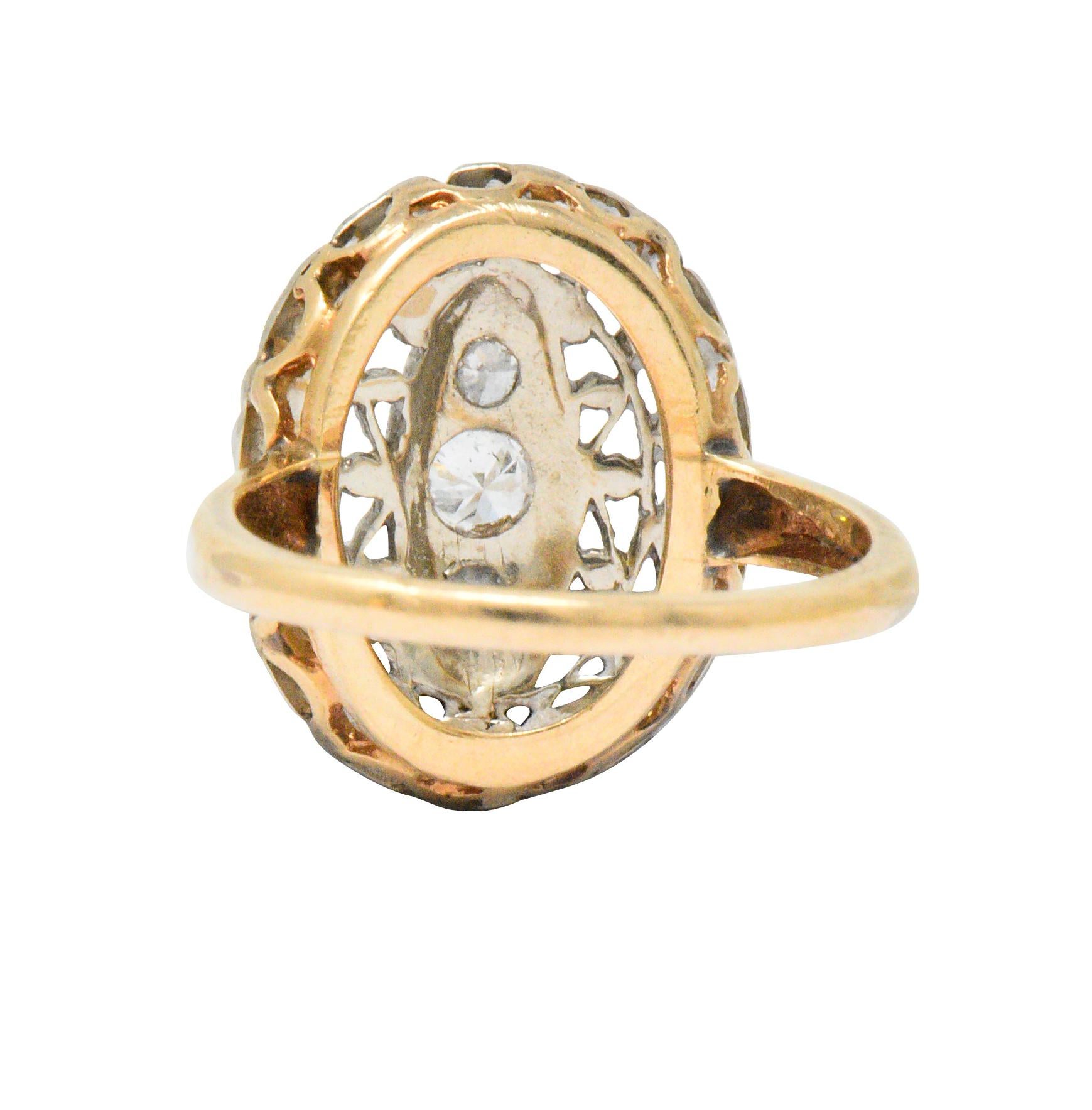 Women's or Men's Edwardian Diamond Platinum-Topped 14 Karat Gold Ring
