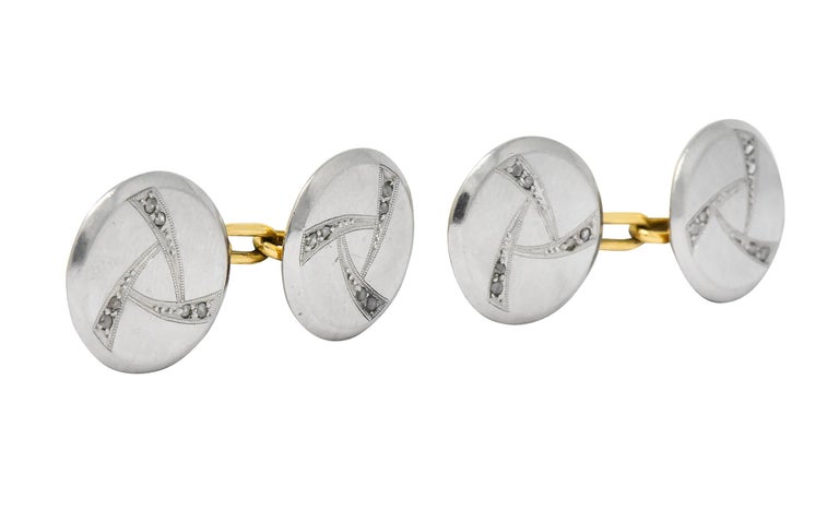 Round Cut Edwardian Diamond Platinum-Topped 18 Karat Gold Cufflinks For Sale