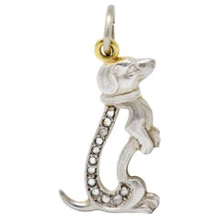 Antique Edwardian Diamond Platinum-Topped 18 Karat Gold Dachshund Dog Charm