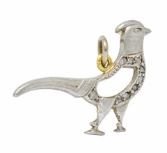 Edwardian Diamond Platinum-Topped 18 Karat Gold Pheasant Bird Charm