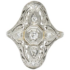 Antique Edwardian Diamond Platinum-Topped 18 Karat White Gold Dinner Ring