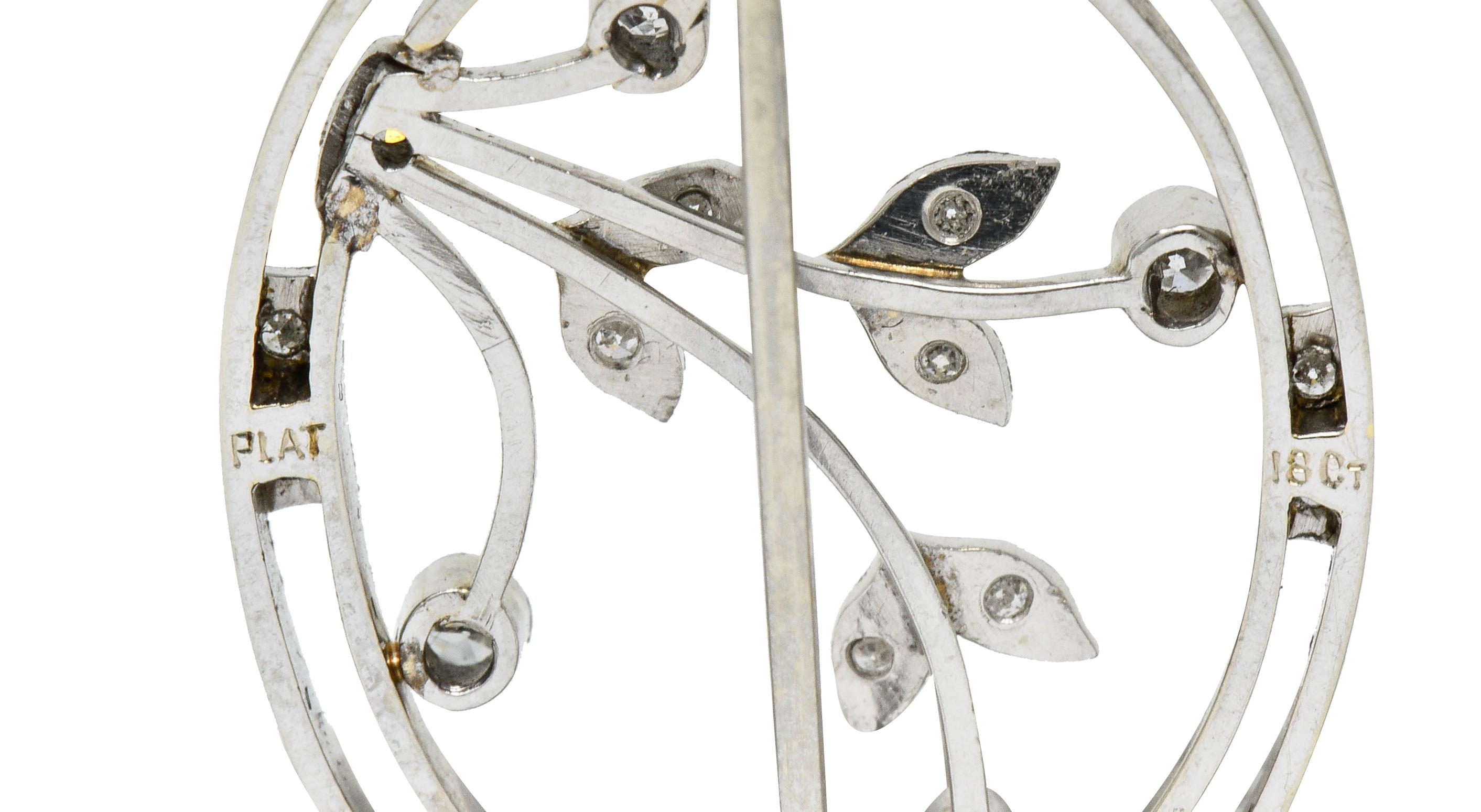 Women's or Men's Edwardian Diamond Platinum-Topped 18 Karat White Gold Floral Brooch