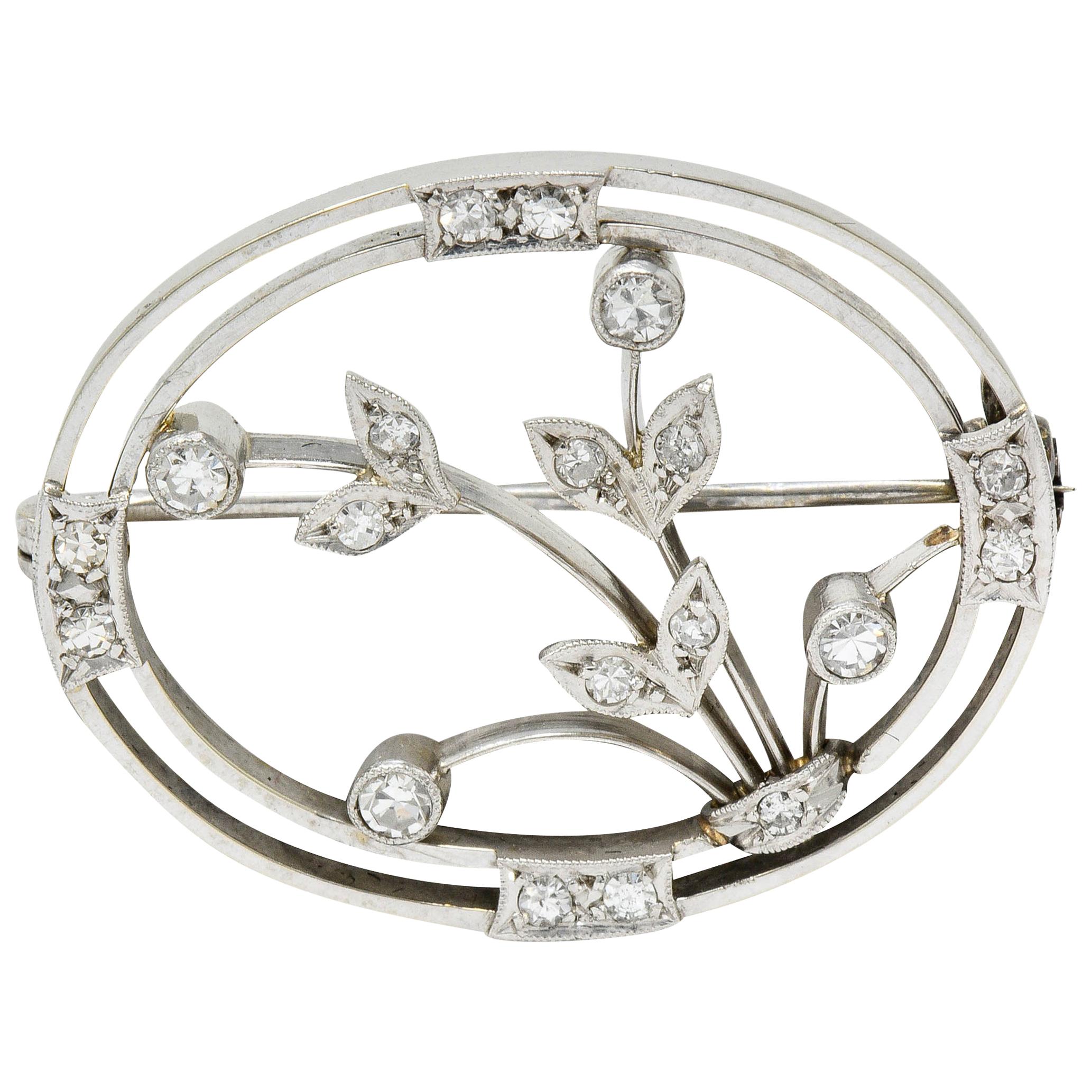 Edwardian Diamond Platinum-Topped 18 Karat White Gold Floral Brooch