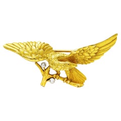 Edwardian Diamond Platinum-Topped 18 Karat Yellow Gold Eagle Brooch