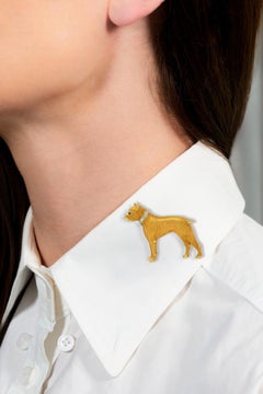 Edwardian Diamond Ruby 14 Karat Yellow Gold Antique Boxer Dog Brooch