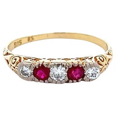 Edwardian Diamond Ruby 14 Karat Yellow Gold Five Stone Ring