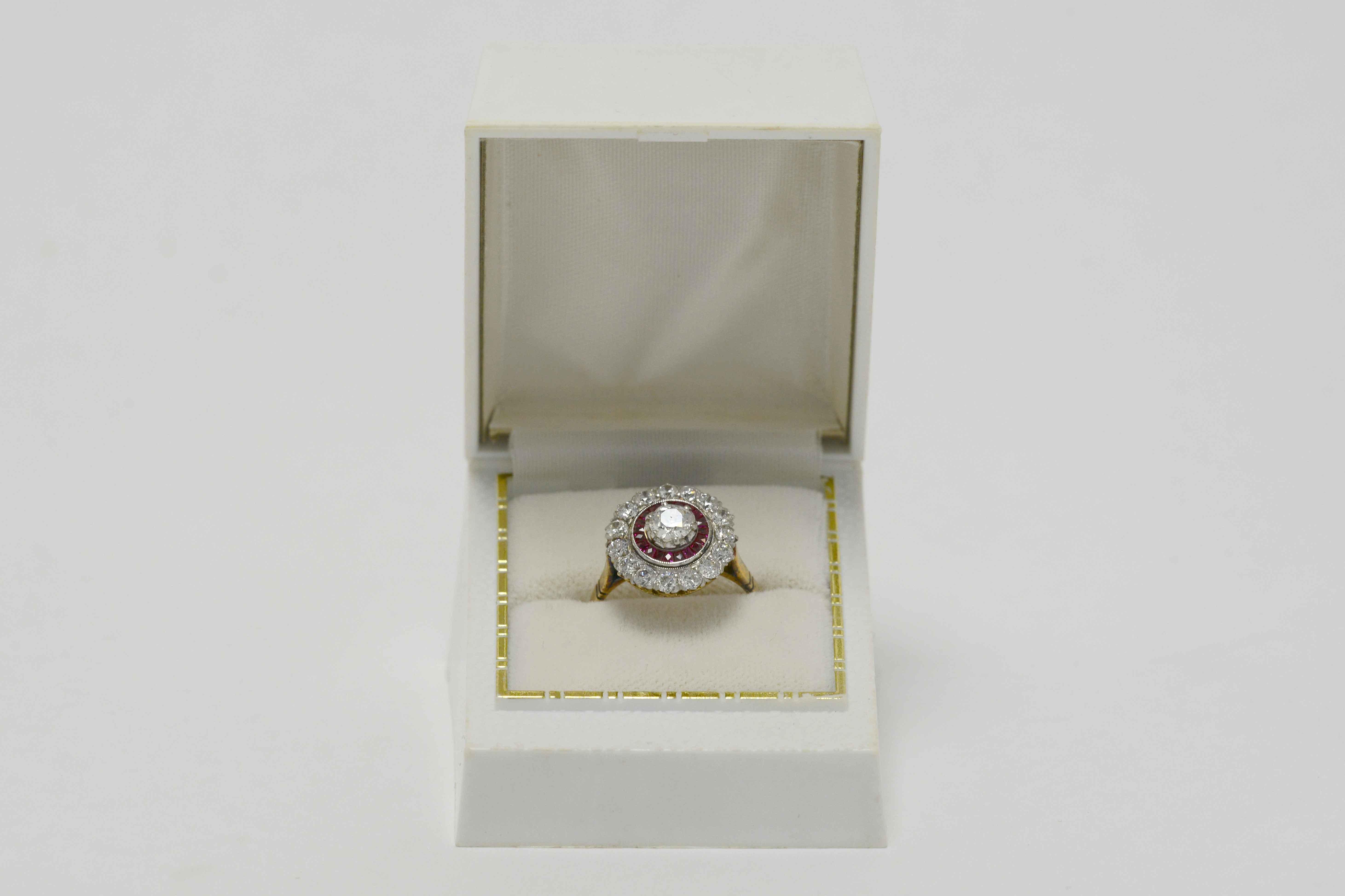 Edwardian Diamond Ruby 2 Halo Cluster Platinum 18 Karat Gold Antique Ring 2