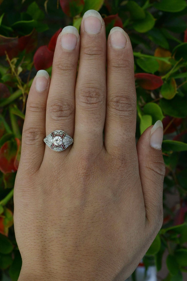 Edwardian Style Diamond Ruby Engagement Ring Dome Low Setting Bezel For Sale at 1stDibs low