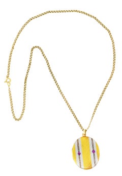 Edwardian Diamond Ruby Platinum 18 Karat Yellow Gold Mirror Locket Necklace