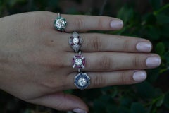 Bague de fiançailles Edouardienne Diamant Rubis Platine Filigrane Panier Antique