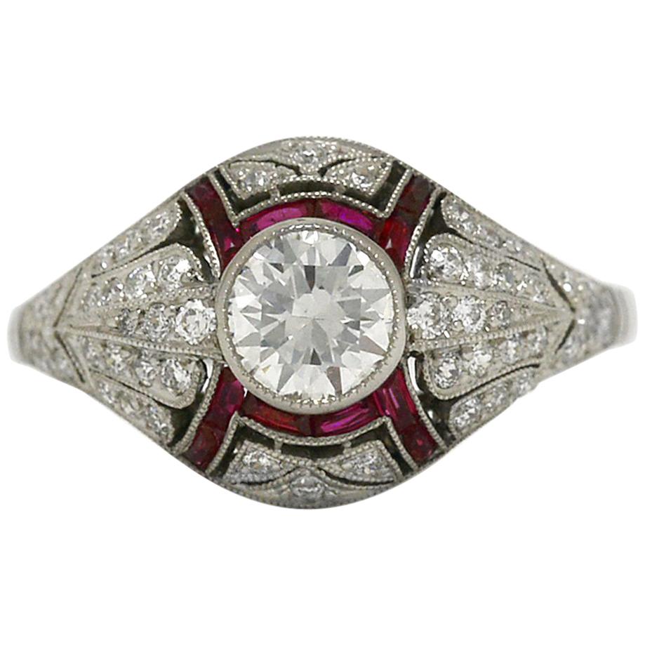 Edwardian Diamond Ruby Platinum Filigree Antique Basket Engagement Ring