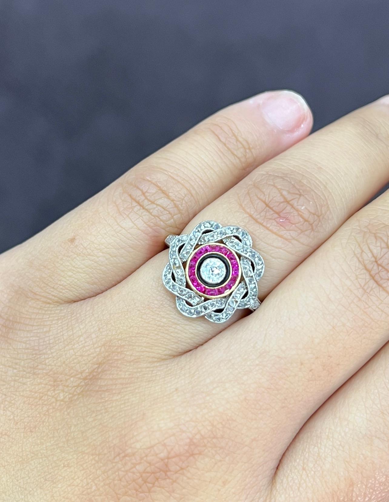 Edwardian Diamond Ruby Platinum Ring For Sale 4