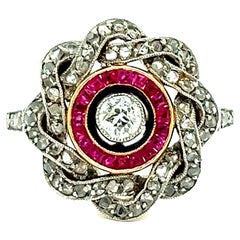 Bague édouardienne en platine avec diamant et rubis