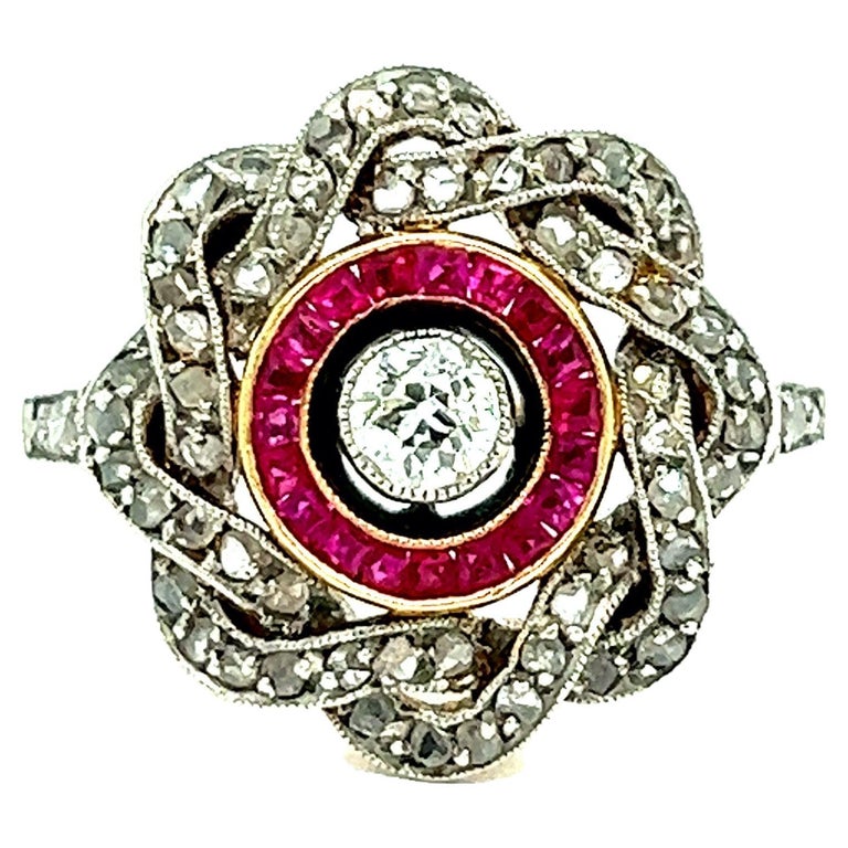 Edwardian Diamond Ruby Platinum Ring For Sale at 1stDibs