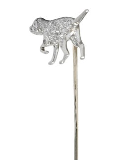 Edwardian Diamond Ruby Platinum White Gold Pointer Hunting Dog Stickpin