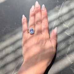 Edwardian Diamant Saphir 14 Karat Gelbgold Platin Antiker Halo Ring GIA