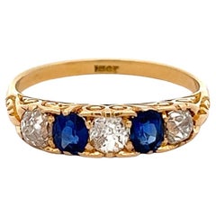 Bague édouardienne à cinq pierres en or jaune 18 carats, diamants et saphirs