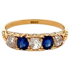 Edwardian Diamond Sapphire 18 Karat Yellow Gold Five Stone Ring