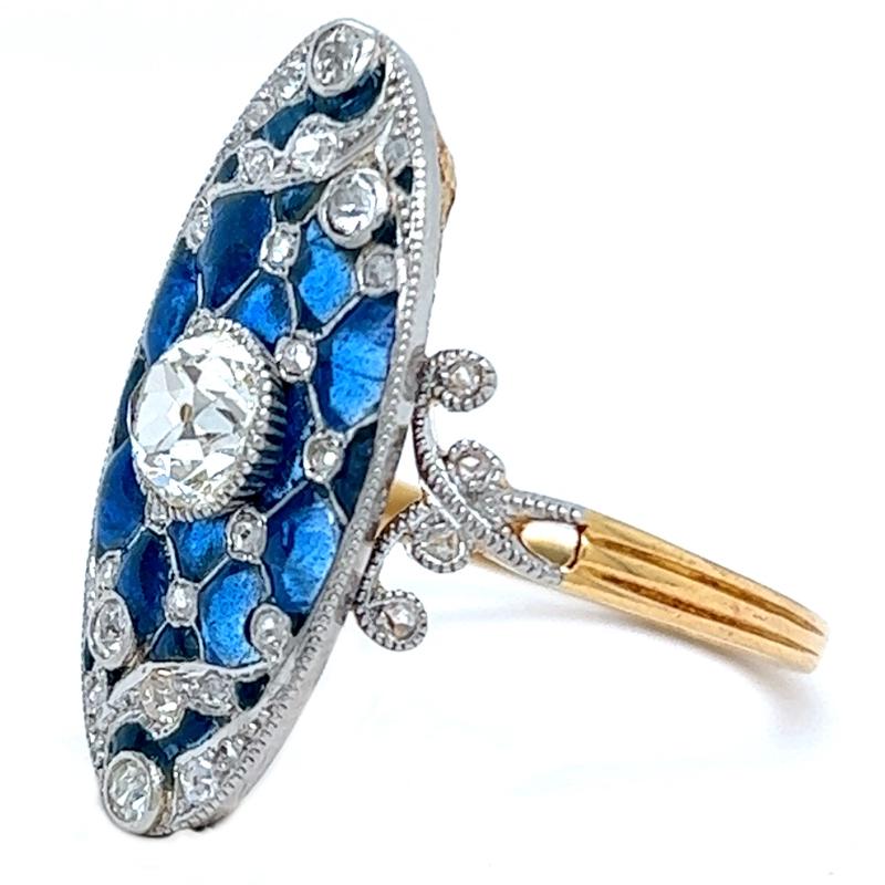 Women's or Men's Edwardian Diamond Sapphire 18 Karat Yellow Gold Navette Filigree Dinner Ring