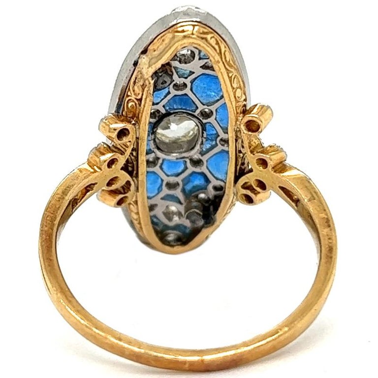 Edwardian Diamond Sapphire 18 Karat Yellow Gold Navette Filigree Dinner ...