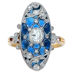 Edwardian Diamond Sapphire 18 Karat Yellow Gold Navette Filigree Dinner Ring
