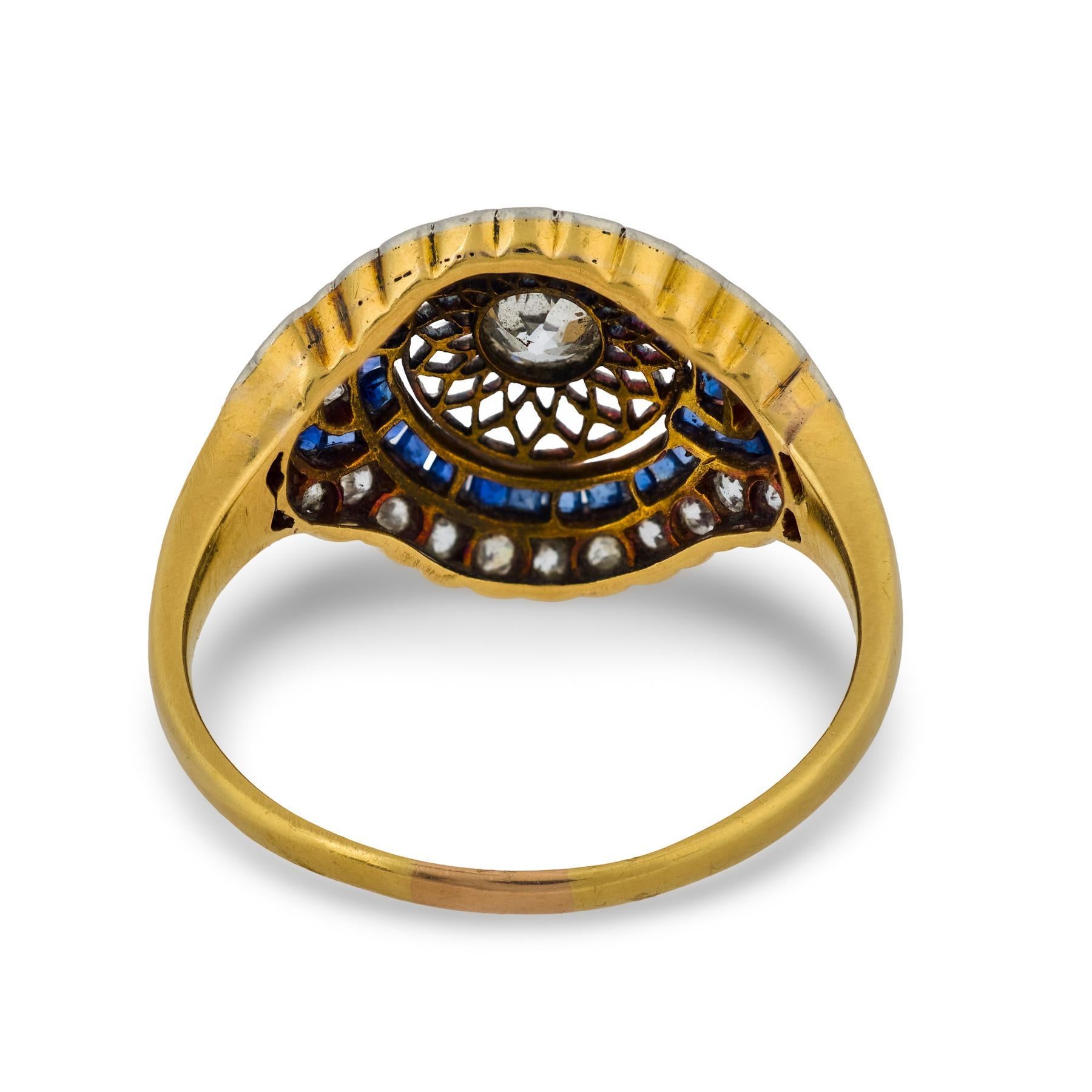 Bague édouardienne en or jaune 18 carats diamant saphir en vente 2