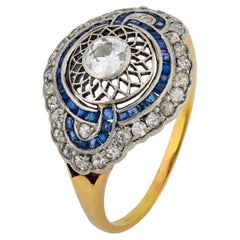 Edwardian diamond sapphire 18k yellow gold ring