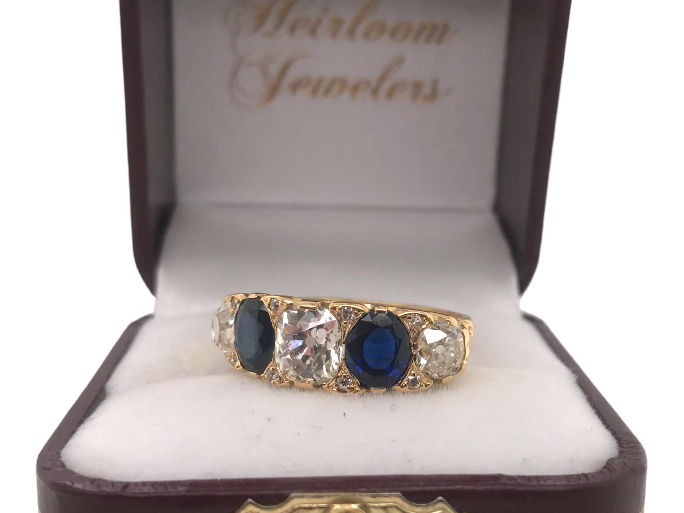 Edwardianischer Diamant & Saphir 5 Stone Ring im Angebot 10