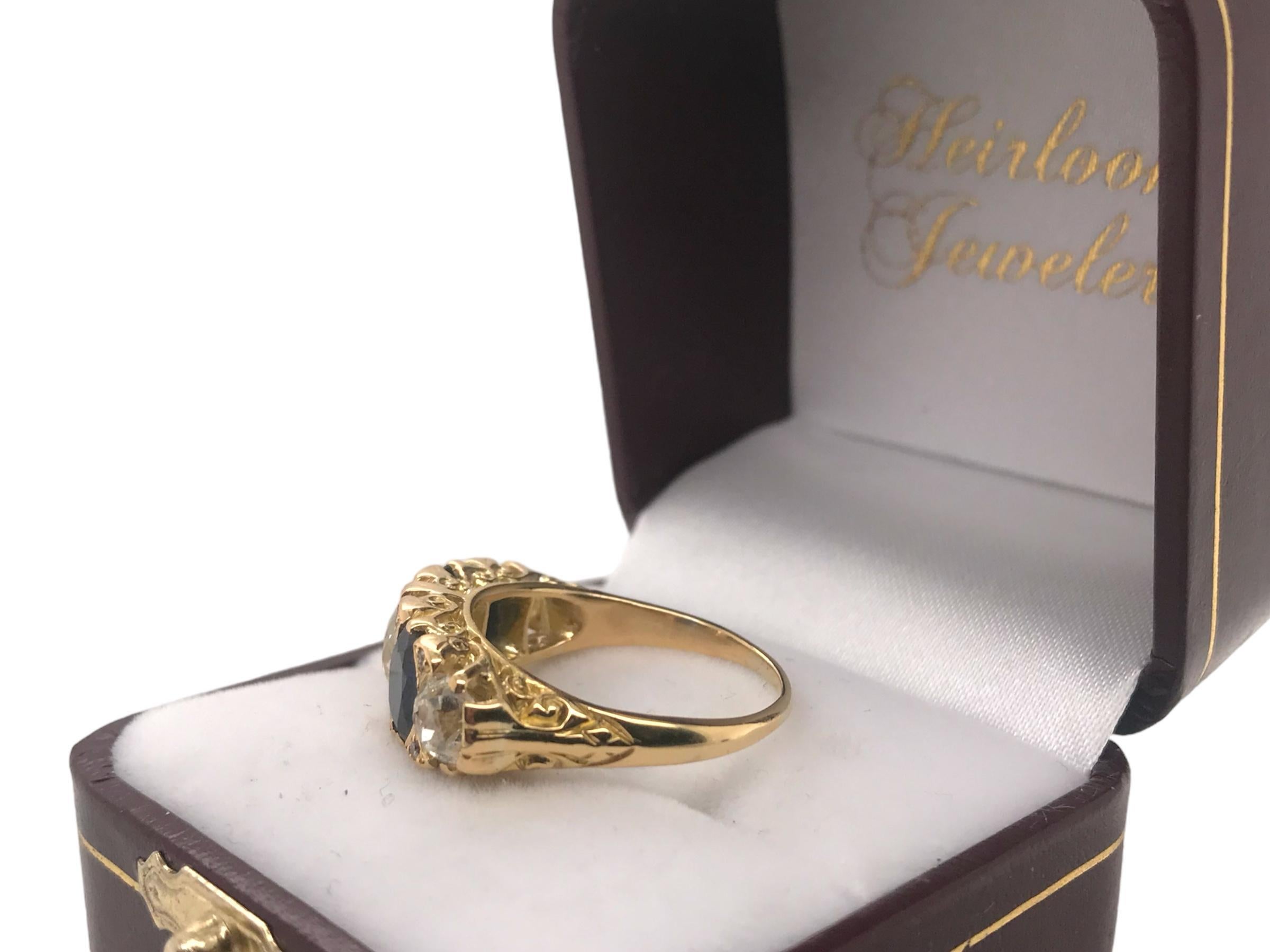 Edwardianischer Diamant & Saphir 5 Stone Ring im Angebot 12